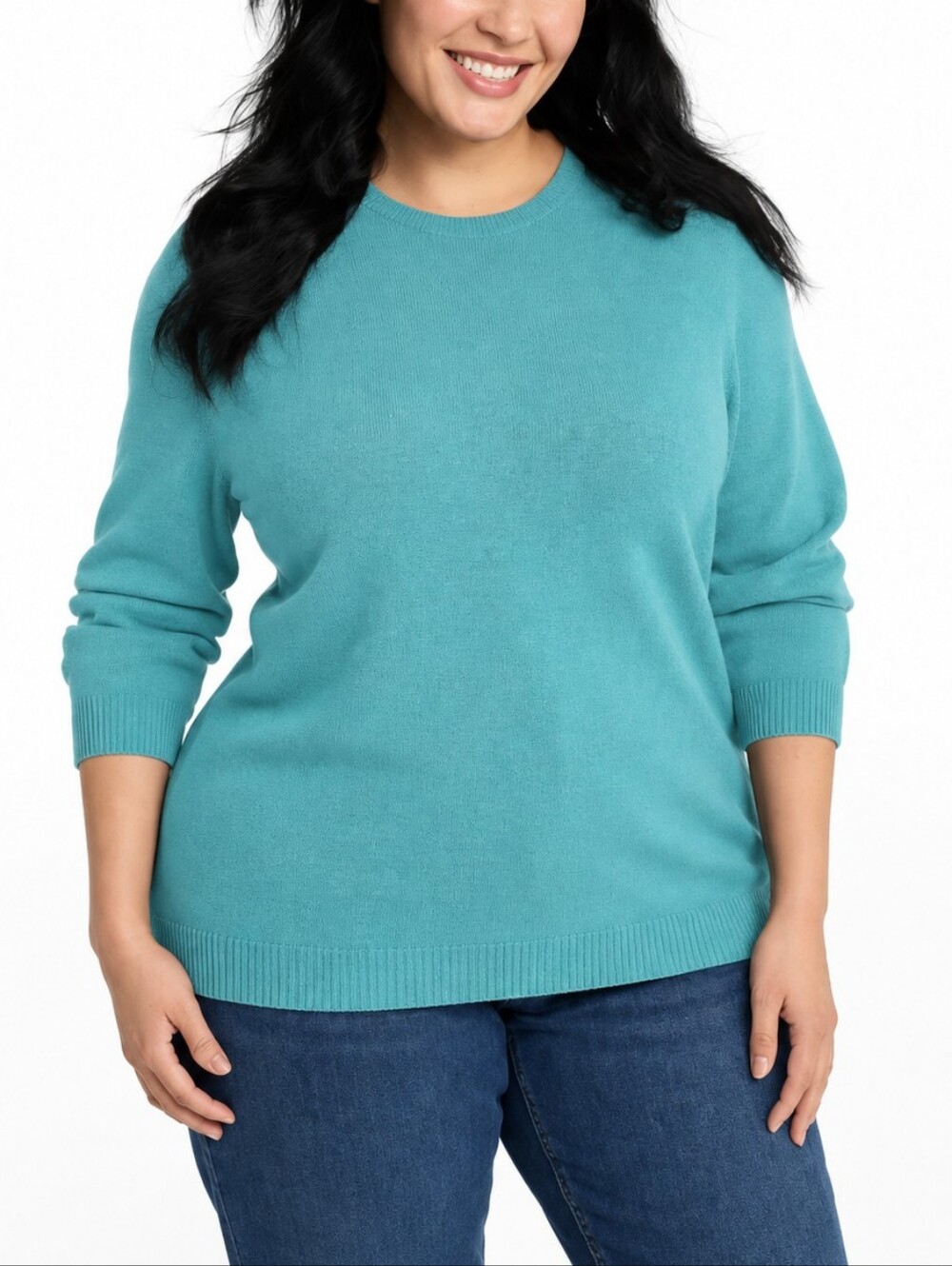 LL Bean 100% Cashmere Classic Crewneck Sweater Teal Plus 1X Quiet Luxury Preppy